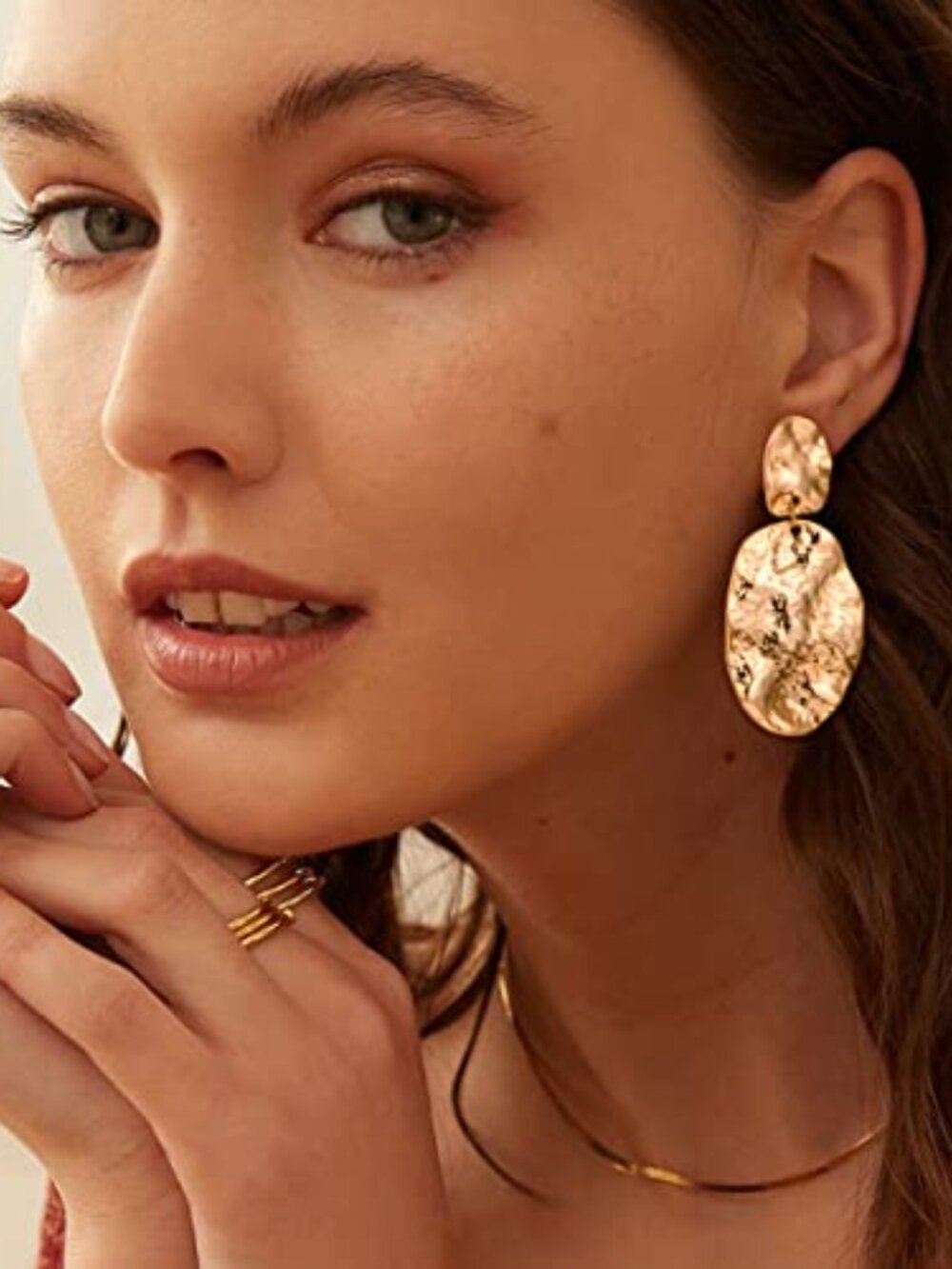 Chunky Gold Earrings for Women - Hammered Gold Plated Dangle Drop Jewelry Gifts